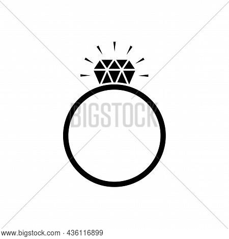 Silhouette Of Engagement Ring Icon. Romantic Proposal. Cartoon Design. Hand Drawn Art. Vector Illust