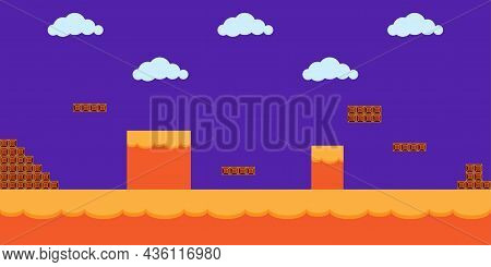 Computer Play Icon. Game City. Cloud Sky. Cartoon Style. Retro Arcade. Abstract Design. Vector Illus
