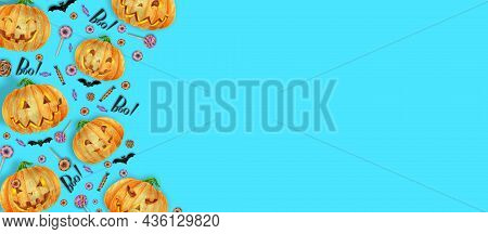Halloween Poster With Halloween Candy And Halloween Pumpkin Orange