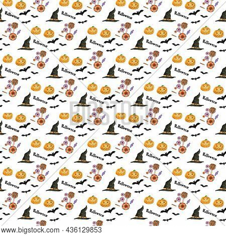 Halloween Seamless Pattern With A Bat . For Printing Fabric, Wallpaper, Packaging, Wrapping Paper, G