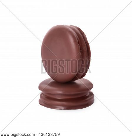 Delicious Choco Pies On White Background. Classic Snack Cakes