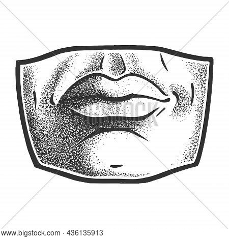 Gypsum Plaster Cast Human Lips Mouth Sketch Engraving Vector Illustration. T-shirt Apparel Print Des