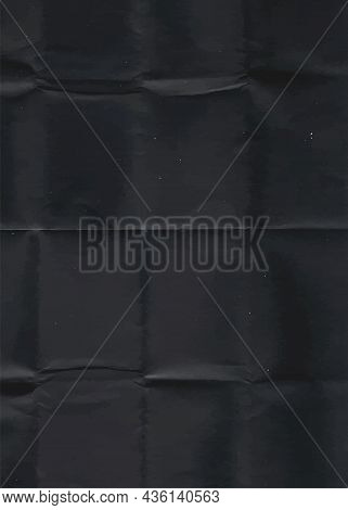 Crumpled Black Paper Texture. Abstract Dark Background With Wrinkled Cardboard Texture. Vector Illus