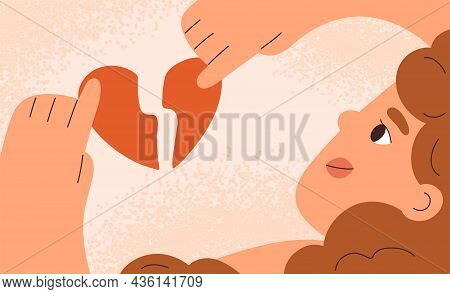 Woman With Broken Heart. Divorce, Heartbreak And Love Relationships Break Up Concept. Symbol Of Brea