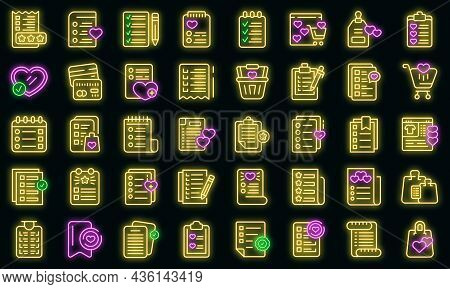 Wishlist Icons Set Outline Vector. Document Page. Wish List