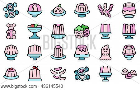 Jelly Icons Set Outline Vector. Frozen Dessert. Gelatin Confectionery