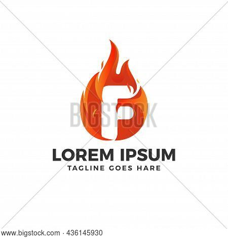 F Letter Logo Vector With Fire Illustration
