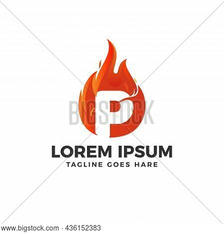 P Letter Logo Vector With Fire Illustration