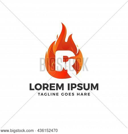 R Letter Logo Vector With Fire Illustration