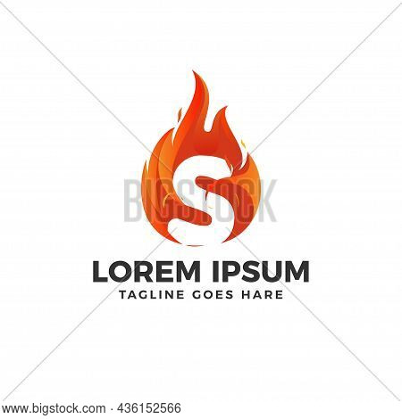 S Letter Logo Vector With Fire Illustration