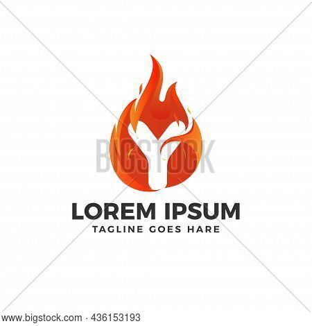 Fire Y Letter Logo Vector With Fire Illustration