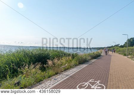Jurata, Poland - July 20, 2021: Coastal Promenade Along Baltic Sea. Pedestrian And Bicycle Path. Jur