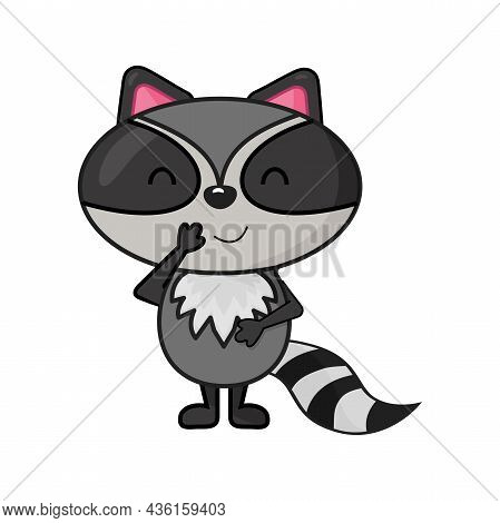 Cute Flat Style Gigling Raccoon Character Design