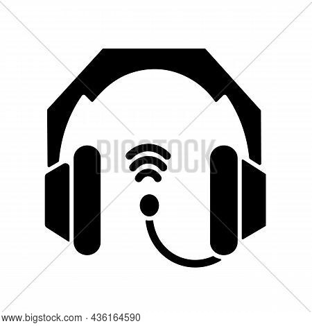 Gaming Headset Black Glyph Icon. Earphones And Microphone Kit. E Sports Equipment. Headphones Connec