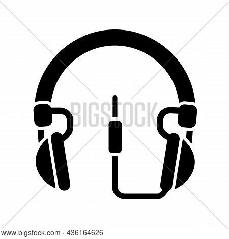 Wired Circumaural Headset Black Glyph Icon. Over Ear Headset For Music Listening. Professional Devic