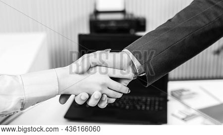 Business People Making Handshake. Business Etiquette, Congratulation, Merger And Acquisition Concept