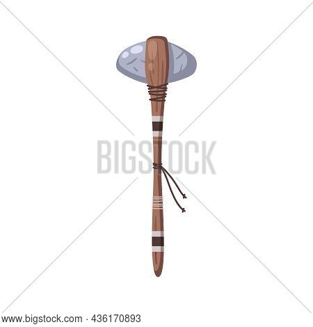 Cartoon Ancient Wooden Weapon With Stone Vector Illustration