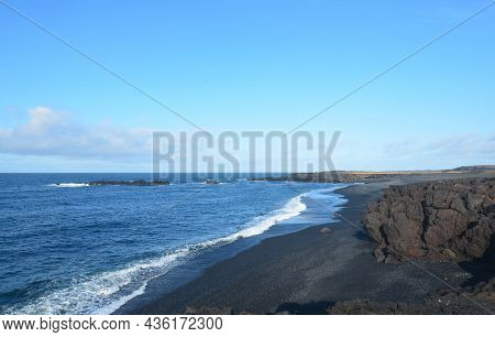 Stunning Coastal Iceland With Black Lava Rock Beach.