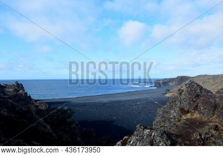 Scenic Deserted Beach Of Snaefellsnes Peninsula In Iceland.