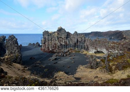 Amazing View Of Coastline View Of Dritvik Beach In Iceland.