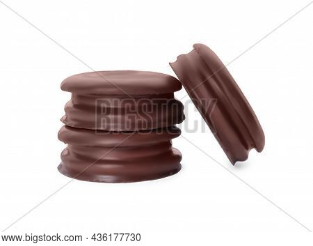 Delicious Choco Pies On White Background. Classic Snack Cakes
