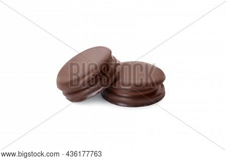 Delicious Choco Pies On White Background. Classic Snack Cakes