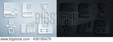 Set Financial Growth And Dollar, Old Hourglass, Dollar Plant, Pie Chart Infographic, Book And Failur