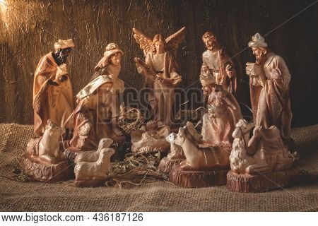 Nativity Scene. Traditional Christmas Scene. Christimas Crib.