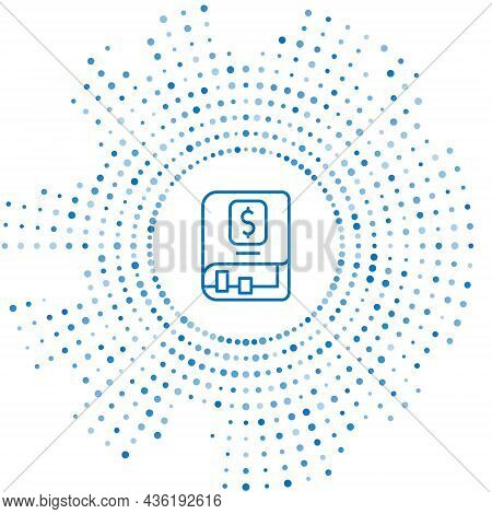 Blue Line Financial Book Icon Isolated On White Background. Abstract Circle Random Dots. Vector