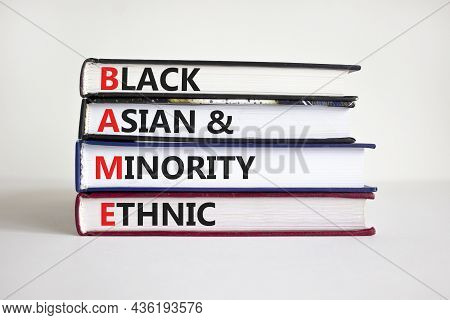 Bame Symbol. Abbreviation Bame, Black, Asian And Minority Ethnic On Books. Beautiful White Backgroun