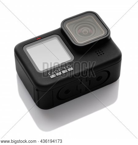 New York City, Usa - September 21, 2021: Gopro Hero 9 Black Isolated On White Background.