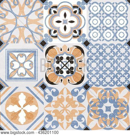 Lisbon Geometric Azulejo Tile Vector Pattern, Portuguese Or Spanish Retro Old Tiles Mosaic, Mediterr