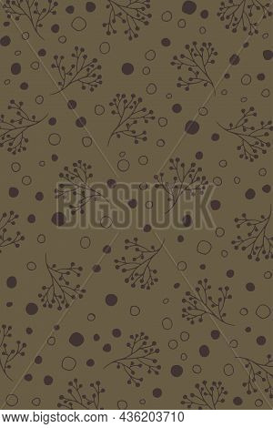 Brown Pattern In Doodle Style, Vintage Mood. Autumn Vector With Circle Shapes And Floral Branches, C