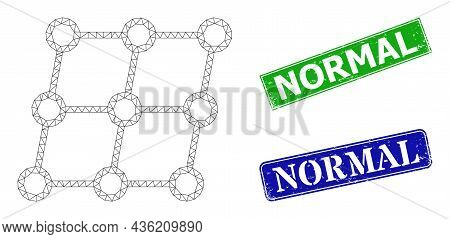 Triangular Shifted Grid Nodes Model, And Normal Blue And Green Rectangle Textured Seal Imitations. P