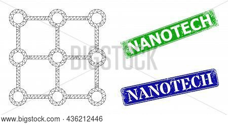 Polygonal Crystal Grid Centers Model, And Nanotech Blue And Green Rectangular Corroded Seal Imitatio