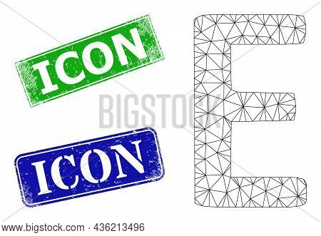 Network Epsilon Greek Symbol Model, And Icon Blue And Green Rectangular Dirty Seals. Polygonal Wiref