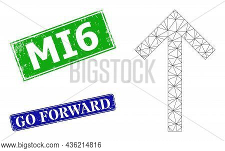Net Up Arrow Image, And Mi6 Blue And Green Rectangle Grunge Seal Imitations. Polygonal Wireframe Ima