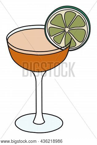 Naked And Famous Classic New Era Cocktail In Tumbler Glass. Mezcal Based Drink Garnished With Slice 