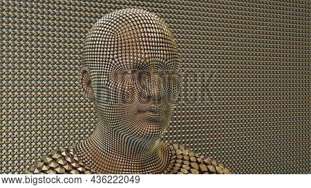 Trans Humanism Artificial Intelligence Robot Metal Android Human Profile View Machine Technology 3d 