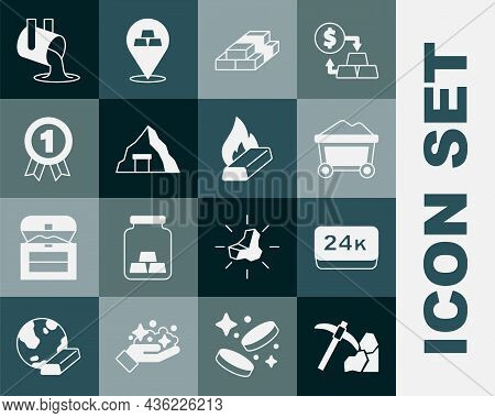 Set Gold Mining, Bars 24k, Mine Cart With Gold, Stacks Paper Money Cash, Mine, Medal, Molten Being P