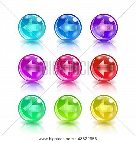 Set of colorful icons with arrows on white