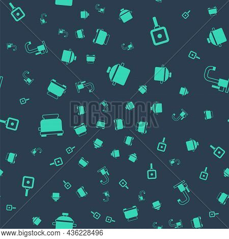 Set Cooking Pot, Frying Pan, Toaster And Water Tap On Seamless Pattern. Vector
