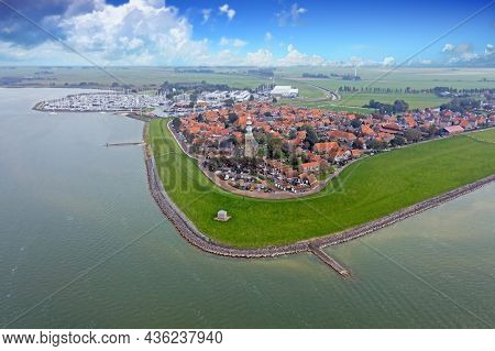 Aerial from the historical city Hindeloopen in Friesland the Netherlands