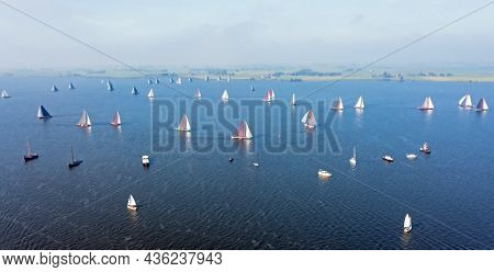 Aerial from skutsjesilen on the Fluessen lake in Friesland in the Netherlands