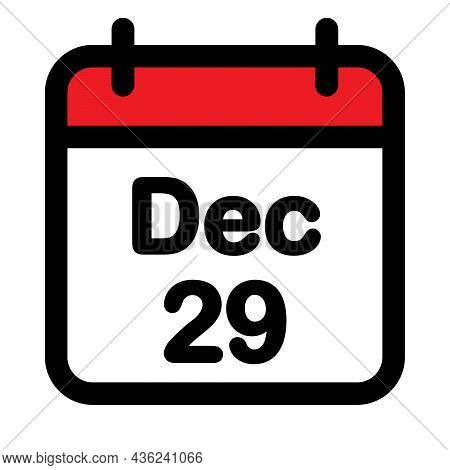 Calendar Icon Twenty Nineth December, Vector Illustration