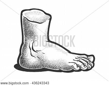 Gypsum Plaster Cast Human Foot Sketch Engraving Vector Illustration. T-shirt Apparel Print Design. S