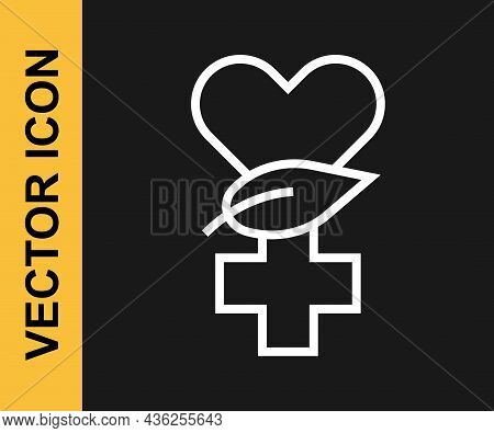 White Line Ethnoscience Icon Isolated On Black Background. Gardening, Ethnoscience And Organic Conce