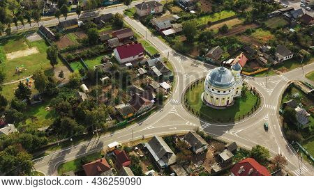 Chachersk, Gomel Region, Belarus. Aerial View Of Skyline Cityscape. Old Transfiguration Church. Hist