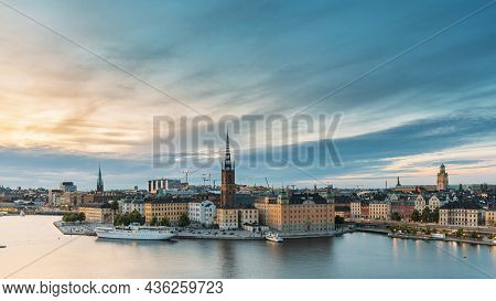 Stockholm, Sweden. Scenic View Of Stockholm Skyline At Summer Evening. Famous Popular Destination Sc