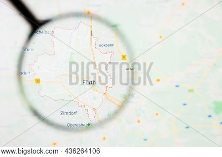Fuerth City In Germany, Bavaria Visualization Illustrative Concept On Display Screen Through Magnify